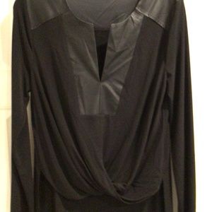 BBBGMaxAzria women top, black with twist front and black leather details